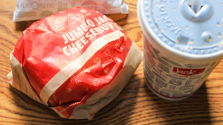Jumbo Jack burger with fries and a drink