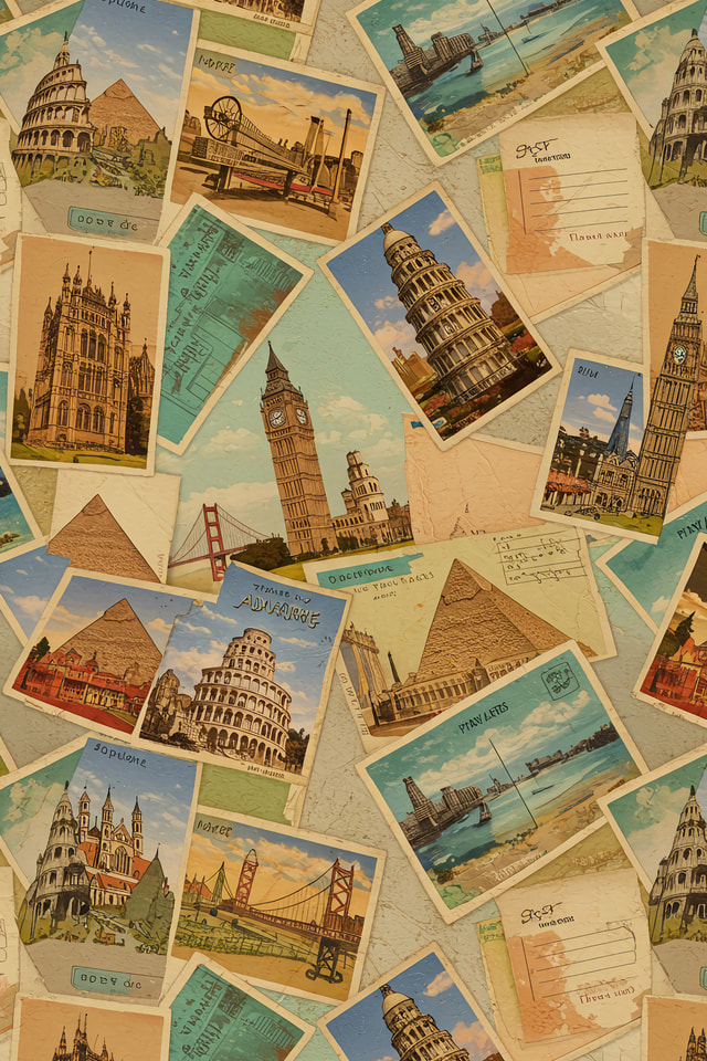 Collection of vintage travel postcards