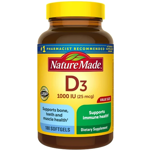 Nature Made Vitamin D3 bottle, 180 softgels