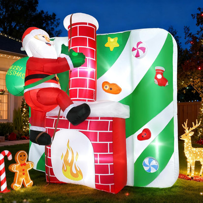 Santa climbing chimney decor